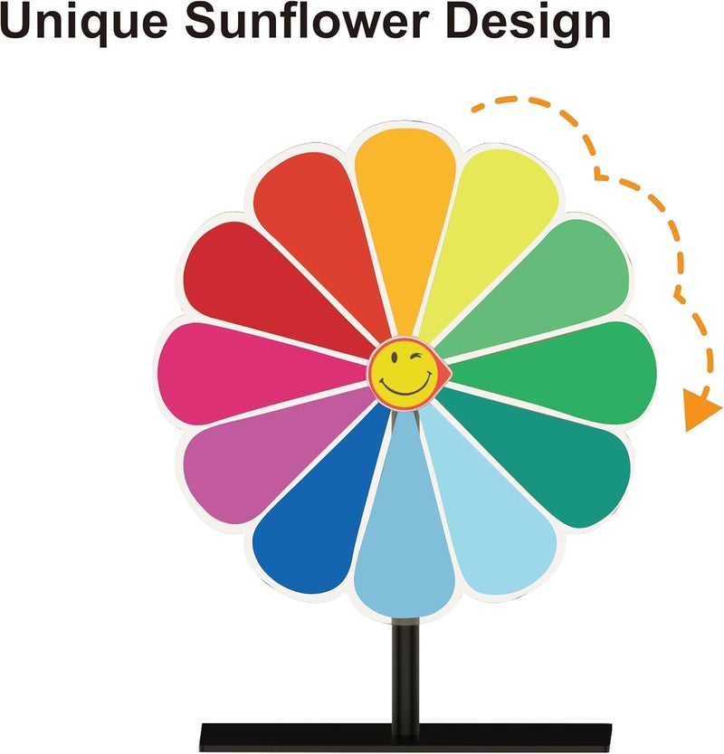 Delizon 10 Inch Prize Wheel, 12 Slot Spinning Wheel Fortune Game, Party, Classroom or Home Education, Sunflower Pattern - Image 2